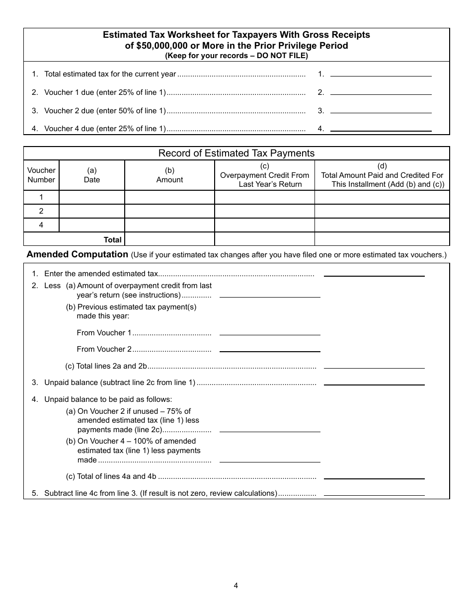 Form CBT-150 Statement of Estimated Tax for Corporations - New Jersey, Page 4