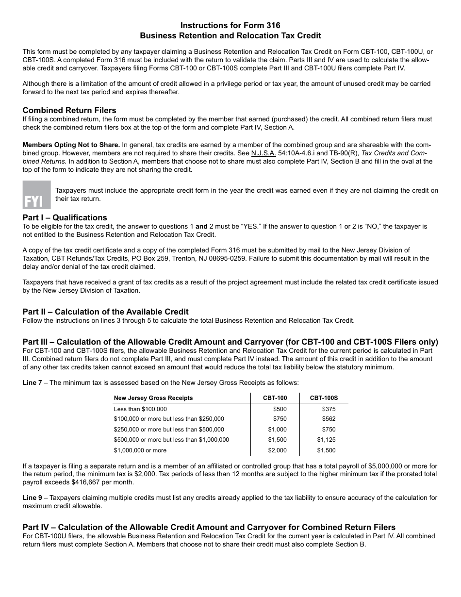 Form 316 Business Retention and Relocation Tax Credit - New Jersey, Page 3