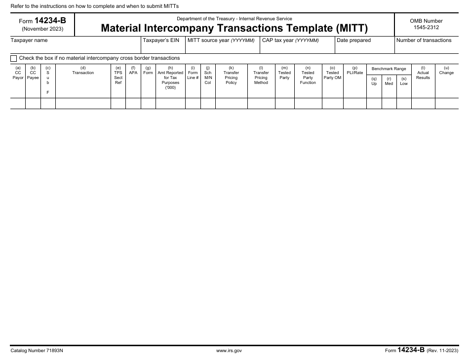 IRS Form 14234-B Material Intercompany Transactions Template (Mitt), Page 1