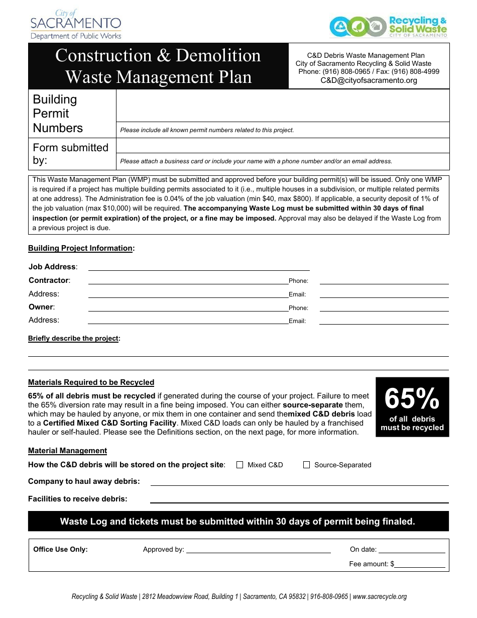 Construction  Demolition Waste Management Plan - City of Sacramento, California, Page 1