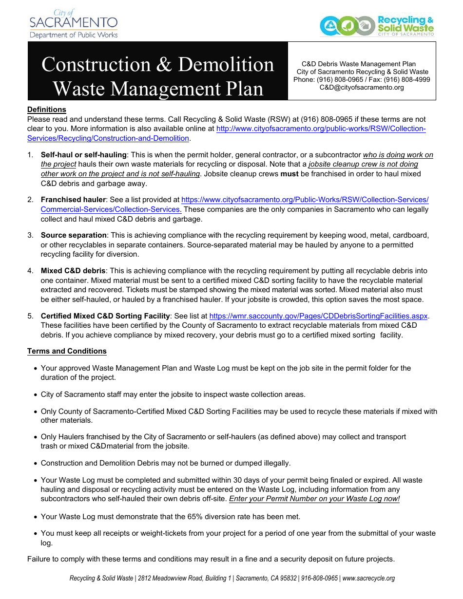 City of Sacramento, California Construction & Demolition Waste ...