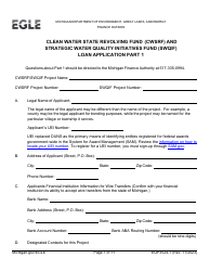 Form EQP3524 Part 1 Clean Water State Revolving Fund (Cwsrf) and Strategic Water Quality Initiatives Fund (Swqif) Loan Application - Michigan