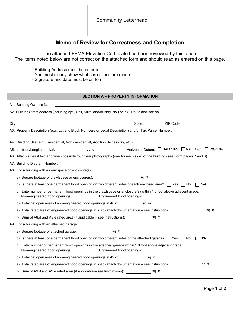 Memo of Review for Correctness and Completion, Page 1