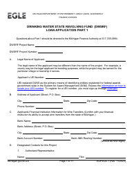 Document preview: Form EQP3525 Part 1 Drinking Water State Revolving Fund (Dwsrf) Loan Application - Michigan