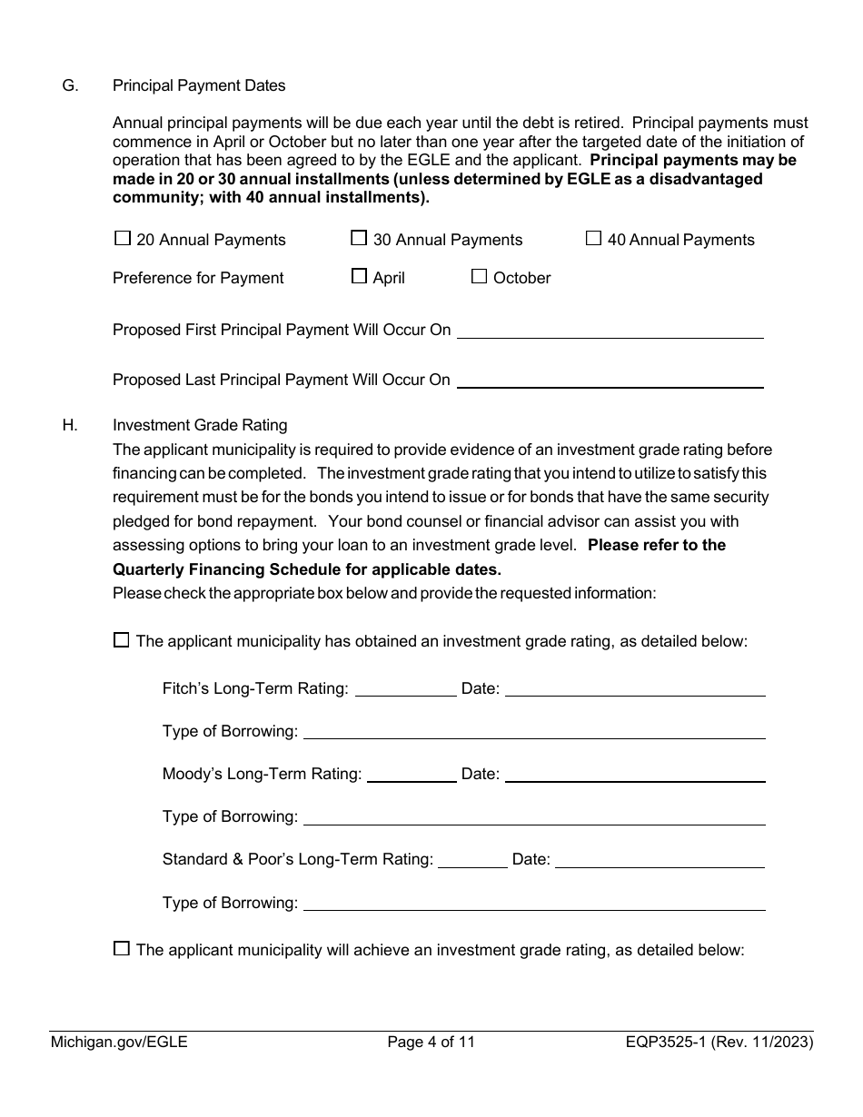 Form EQP3525 Part 1 Drinking Water State Revolving Fund (Dwsrf) Loan Application - Michigan, Page 4