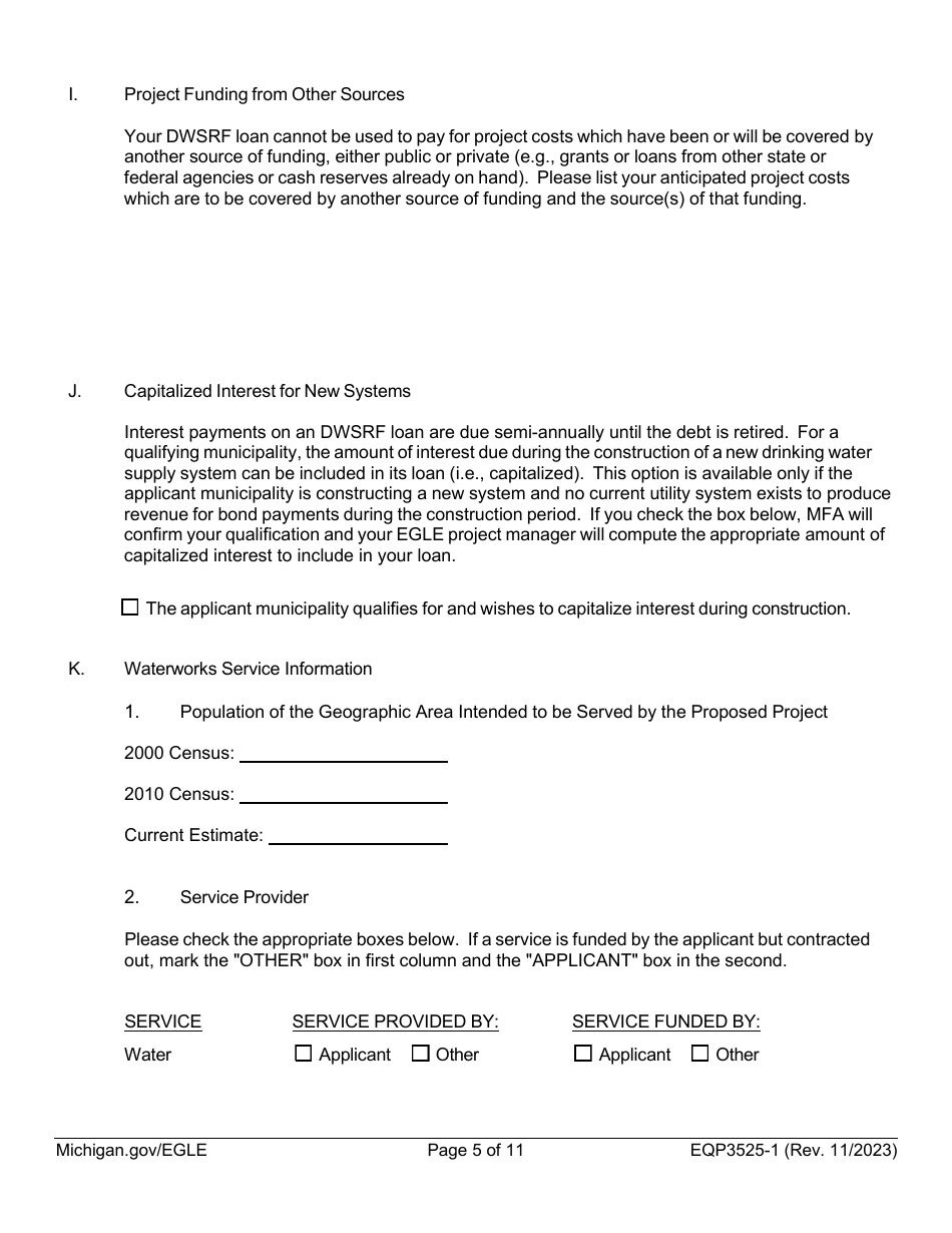 Form EQP3525 Part 1 Drinking Water State Revolving Fund (Dwsrf) Loan Application - Michigan, Page 5