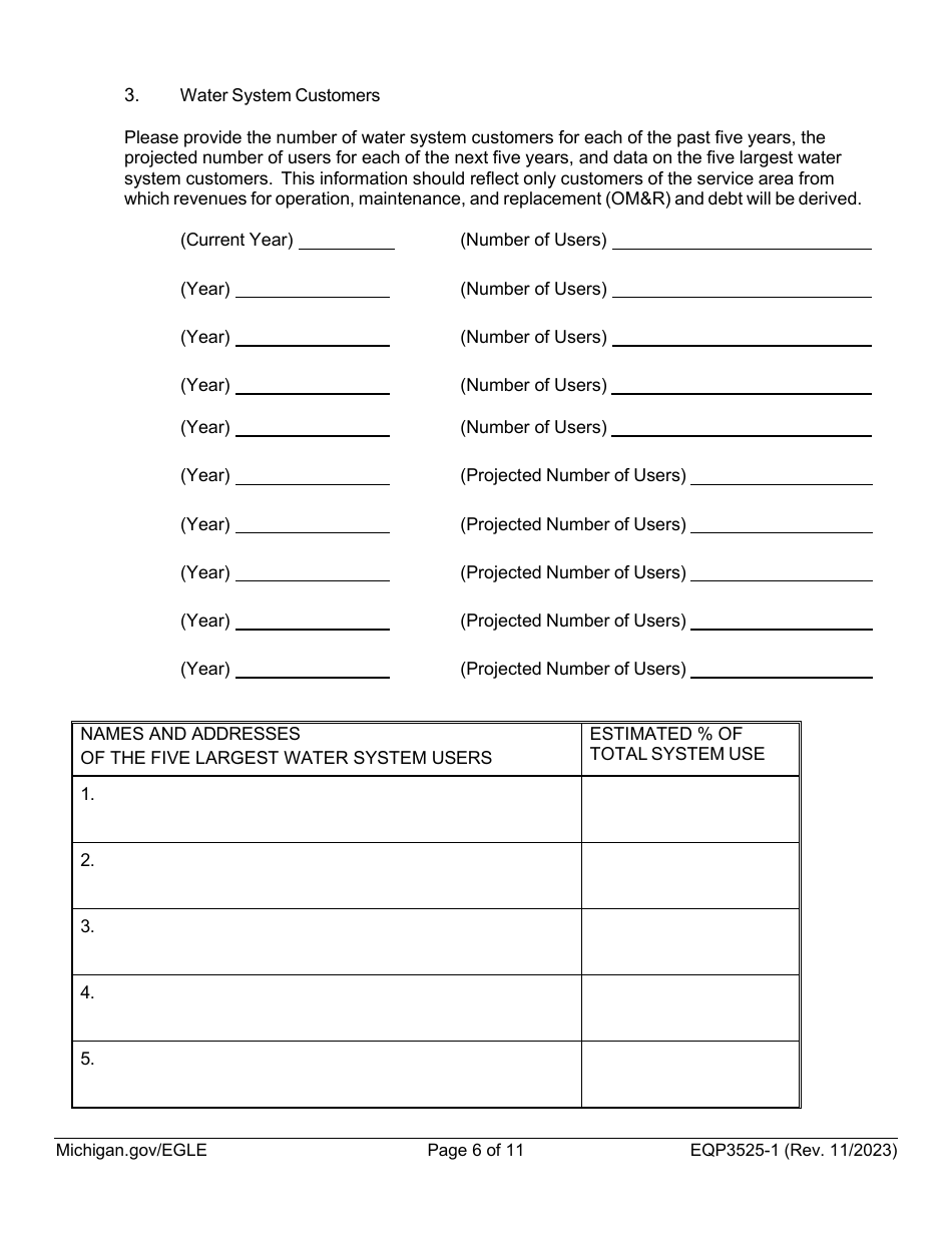 Form EQP3525 Part 1 Drinking Water State Revolving Fund (Dwsrf) Loan Application - Michigan, Page 6