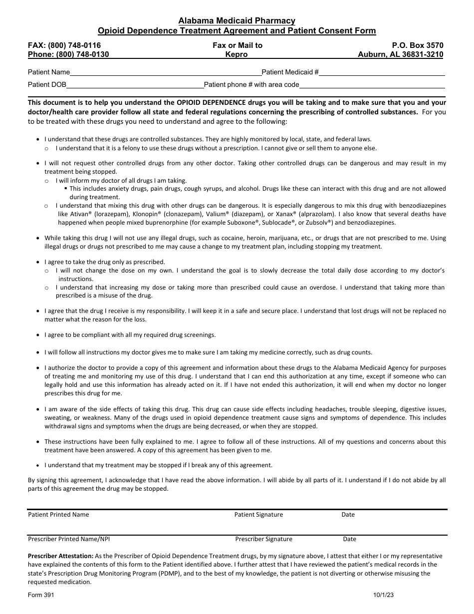 Form 391 - Fill Out, Sign Online and Download Printable PDF, Alabama ...