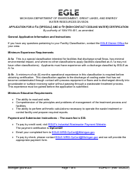 Form EQP9271 Application for a-1a (Special) and a-1h (Non-contact Cooling Water) Certification - Michigan