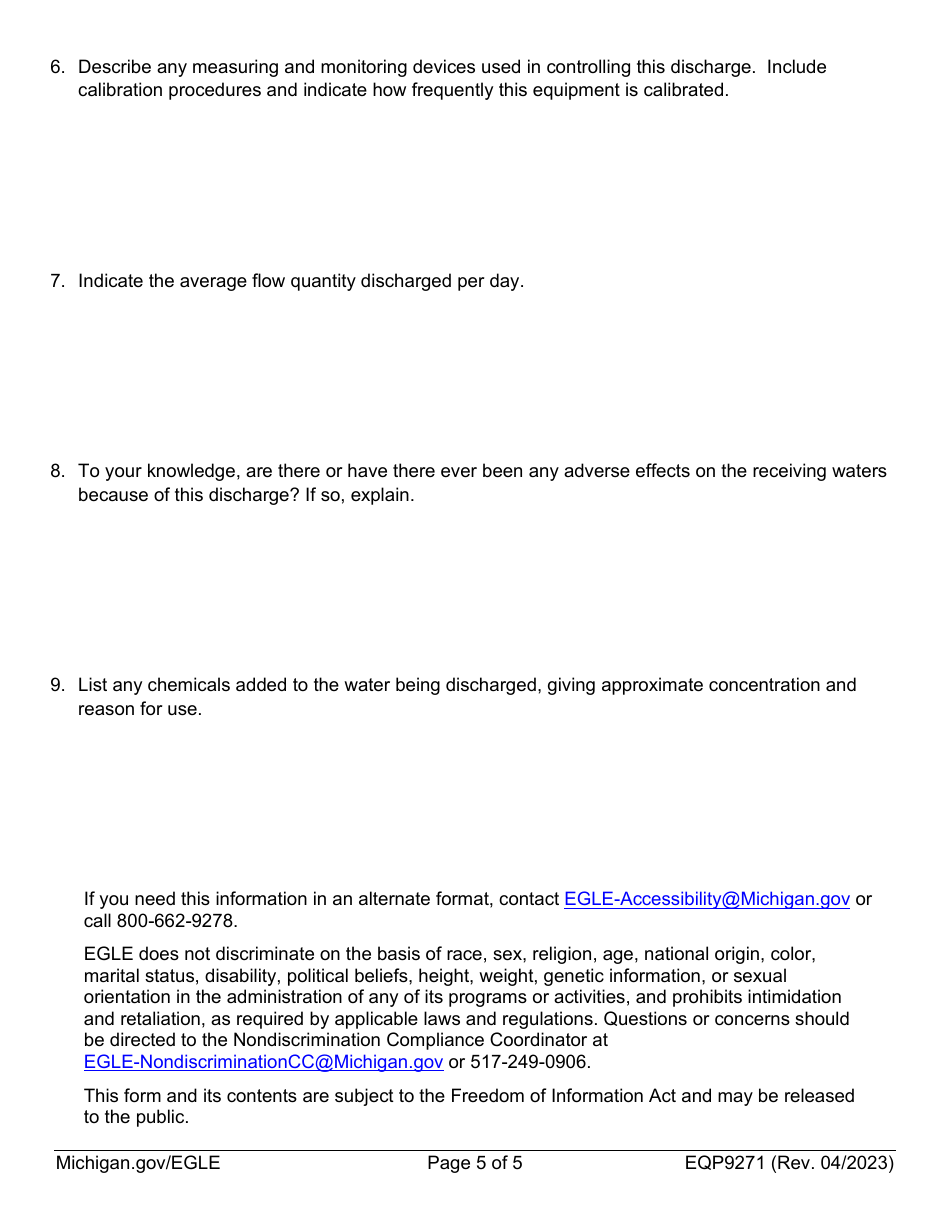 Form EQP9271 Application for a-1a (Special) and a-1h (Non-contact Cooling Water) Certification - Michigan, Page 5
