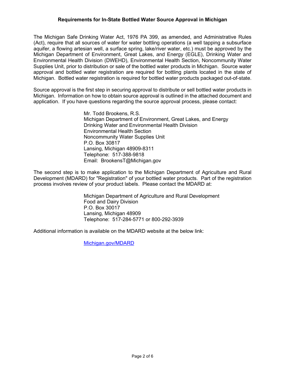 Form EQP2269 Application for State of Michigan Bottled Water Source Approval - Michigan, Page 2