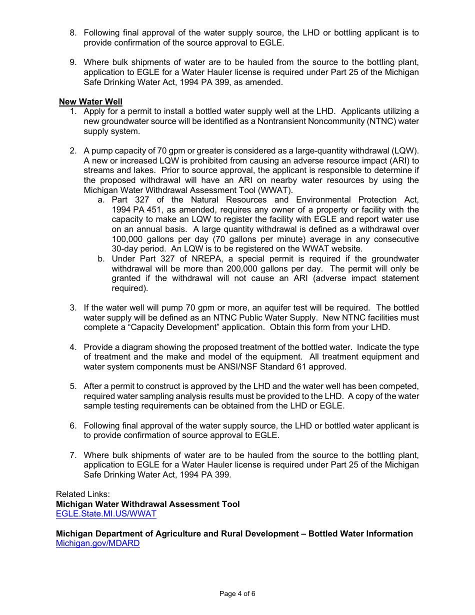 Form EQP2269 Application for State of Michigan Bottled Water Source Approval - Michigan, Page 4