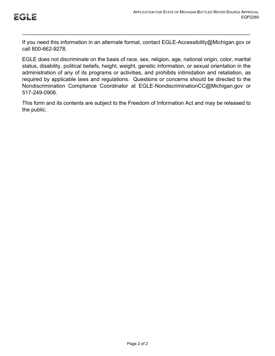 Form EQP2269 Application for State of Michigan Bottled Water Source Approval - Michigan, Page 6