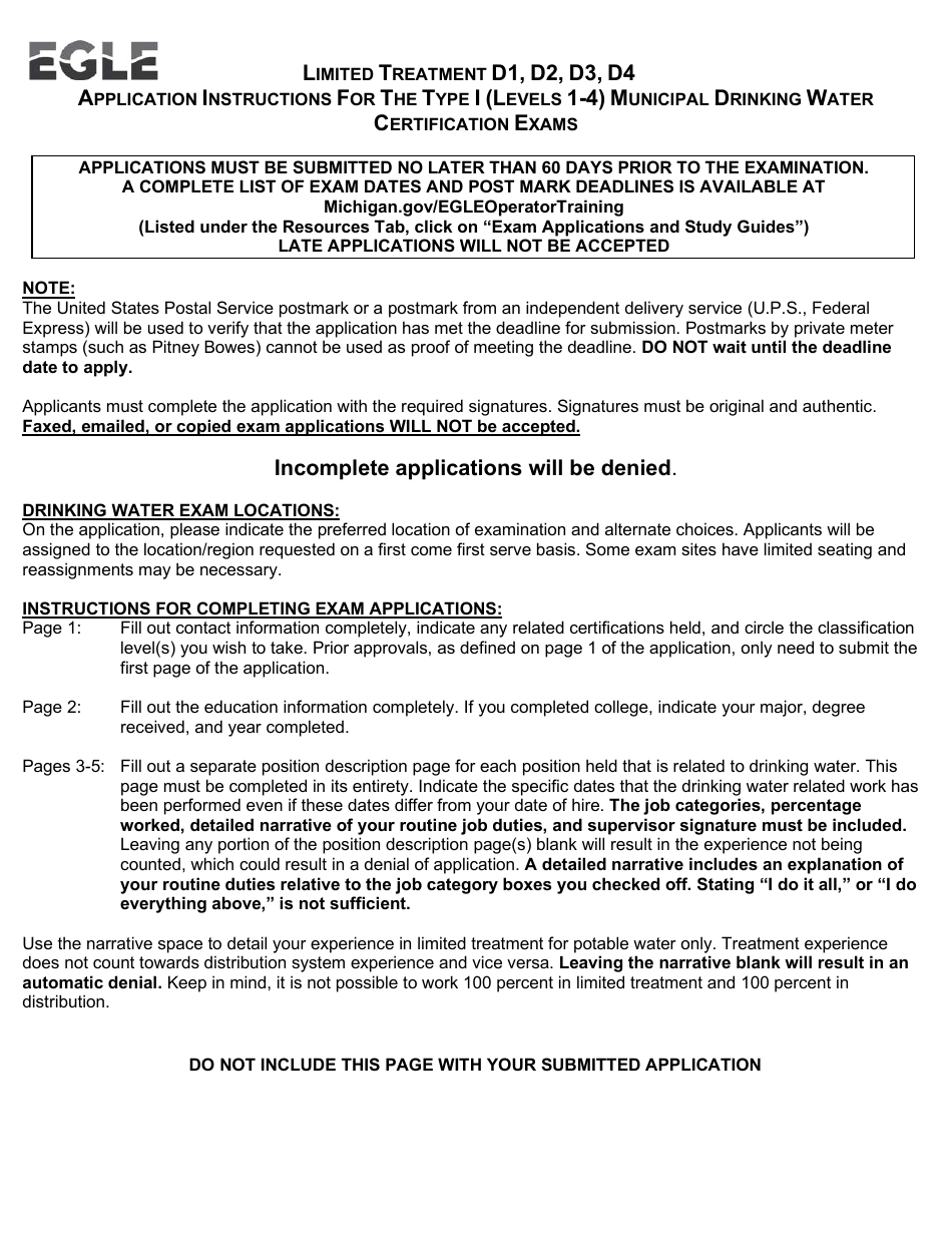 Form EQP3422A Application for Limited Treatment Certification - Michigan, Page 1
