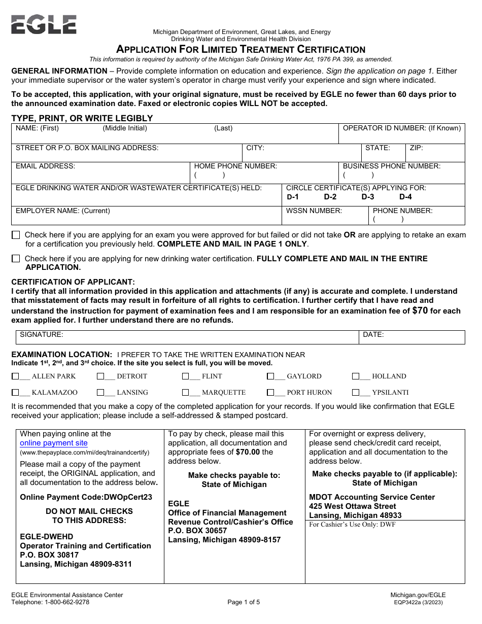 Form EQP3422A Application for Limited Treatment Certification - Michigan, Page 3