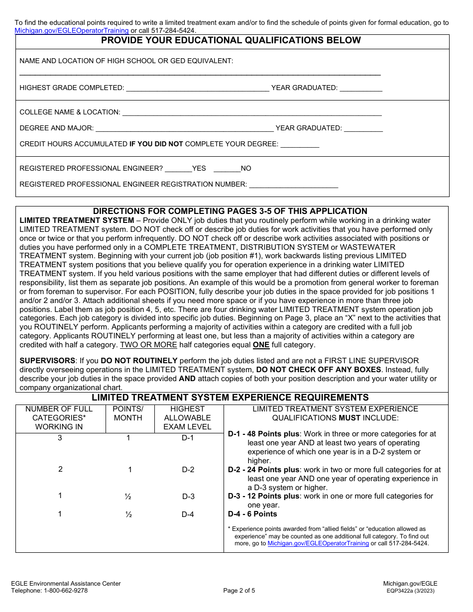 Form EQP3422A Application for Limited Treatment Certification - Michigan, Page 4