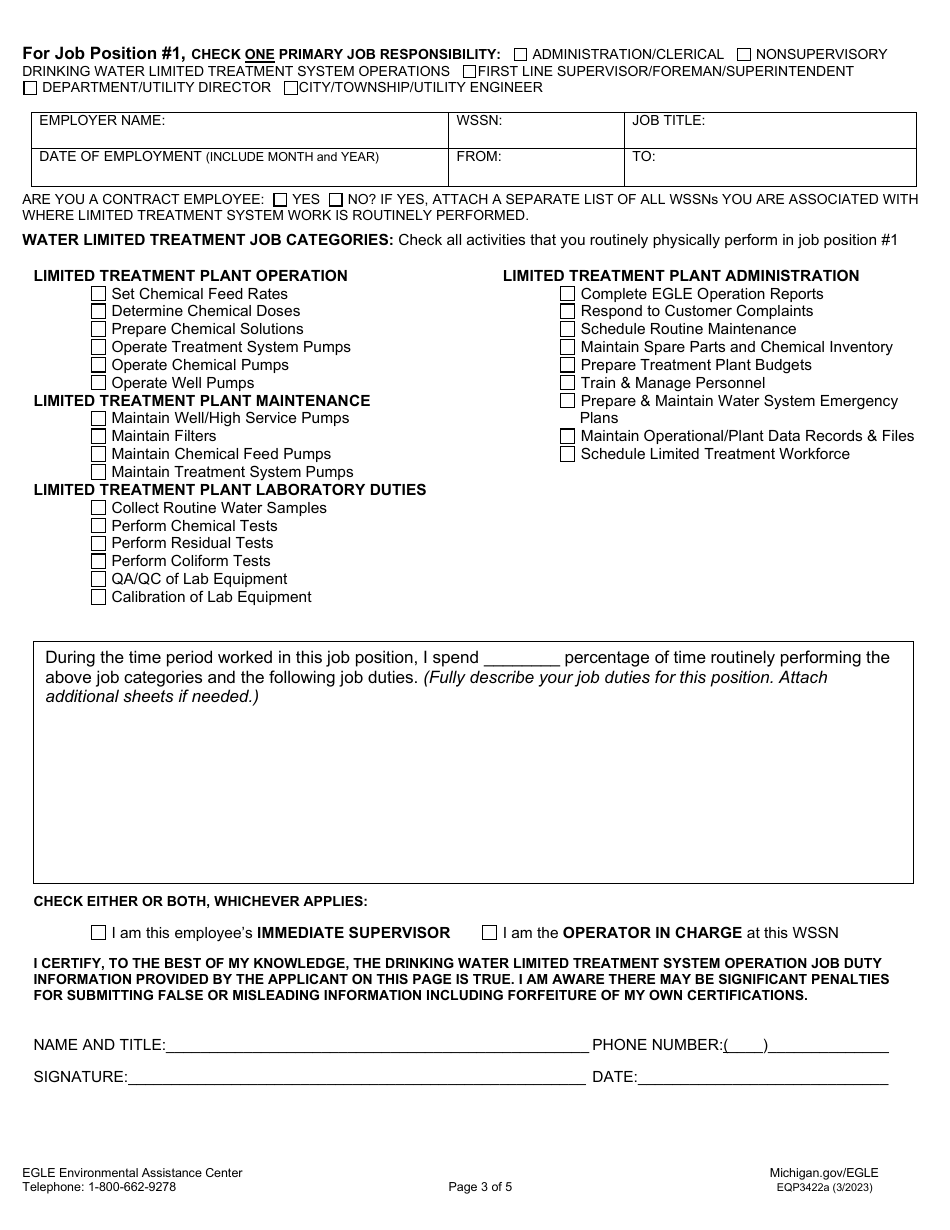 Form EQP3422A Application for Limited Treatment Certification - Michigan, Page 5