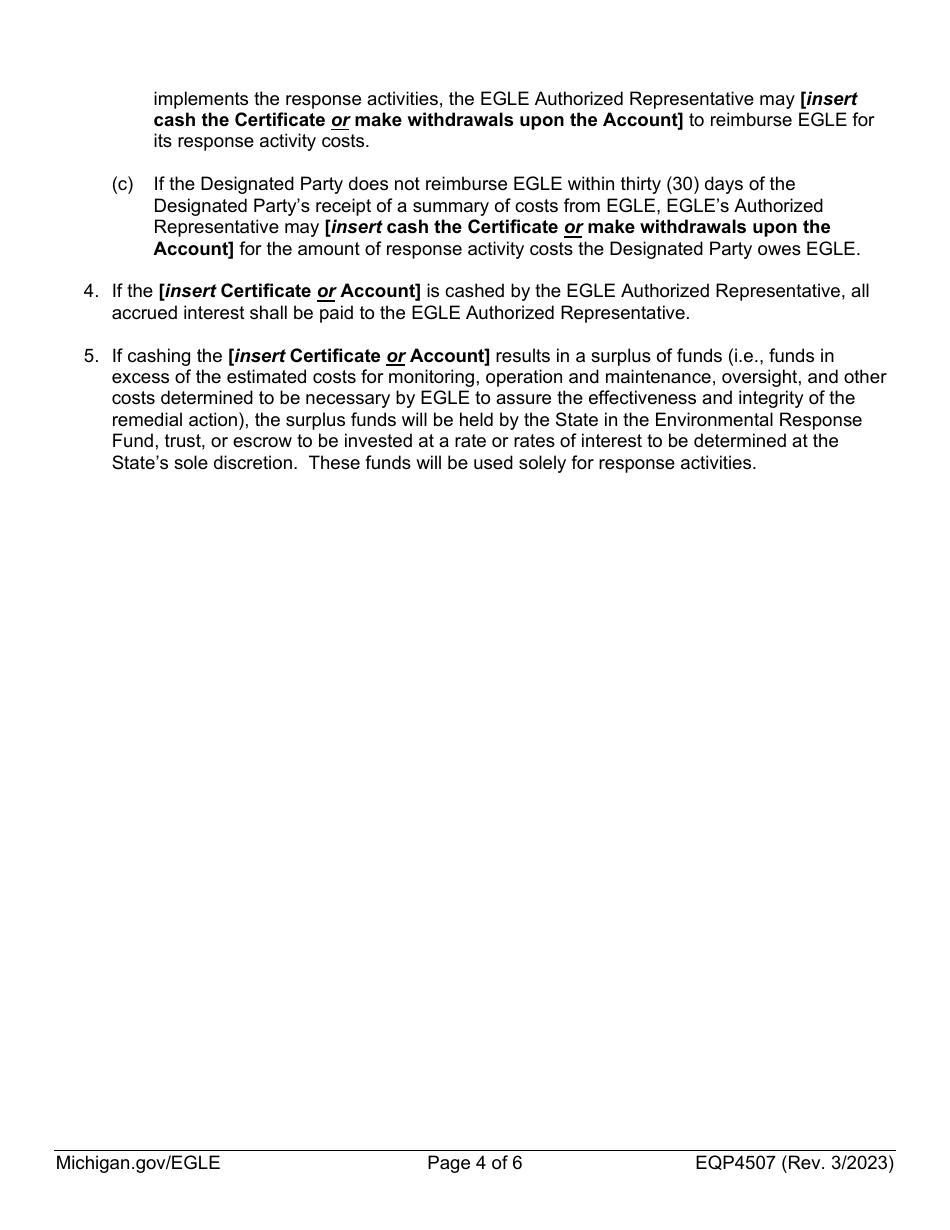 Form EQP4507 Part 201 Certificate of Deposit or Time Deposit Account Model - Michigan, Page 4