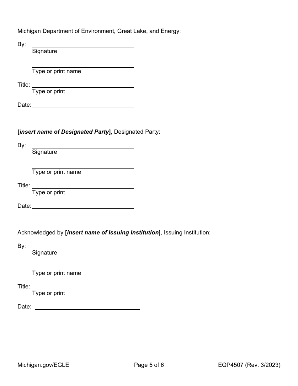 Form EQP4507 Part 201 Certificate of Deposit or Time Deposit Account Model - Michigan, Page 5