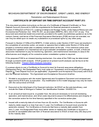 Form EQP4460 Certificate of Deposit or Time Deposit Account Part 213 - Sample - Michigan