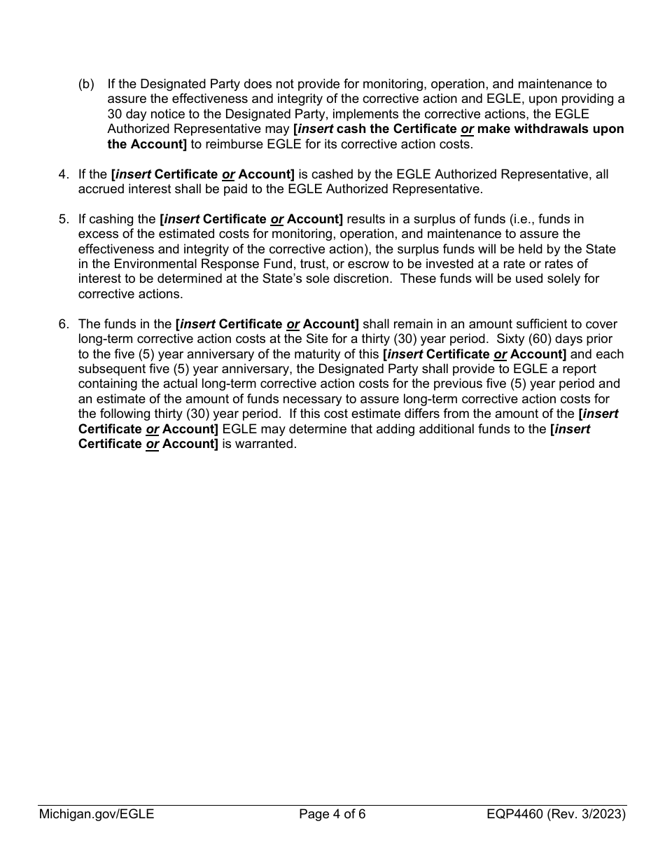 Form EQP4460 Certificate of Deposit or Time Deposit Account Part 213 - Sample - Michigan, Page 4