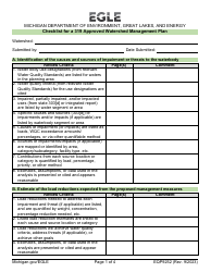 Document preview: Form EQP9252 Checklist for a 319 Approved Watershed Management Plan - Michigan