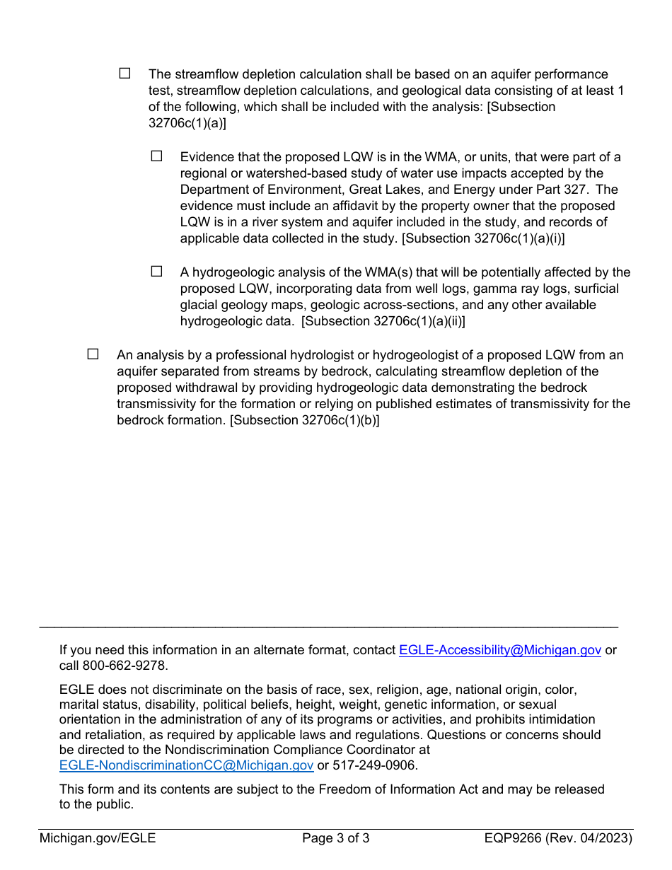 Form EQP9266 Checklist for Complete Alternative Submittals to Site-Specific Reviews Under Section 32706c - Michigan, Page 3