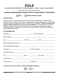 Form EQP4452 Leaking Underground Storage Tank Closure Report Cover Sheet - Michigan