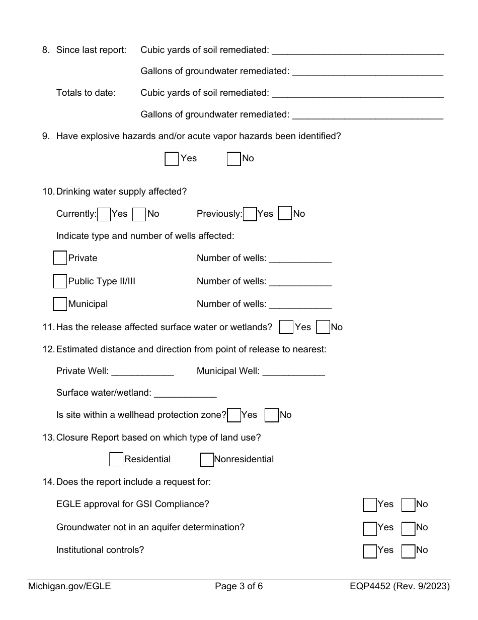 Form EQP4452 Leaking Underground Storage Tank Closure Report Cover Sheet - Michigan, Page 3