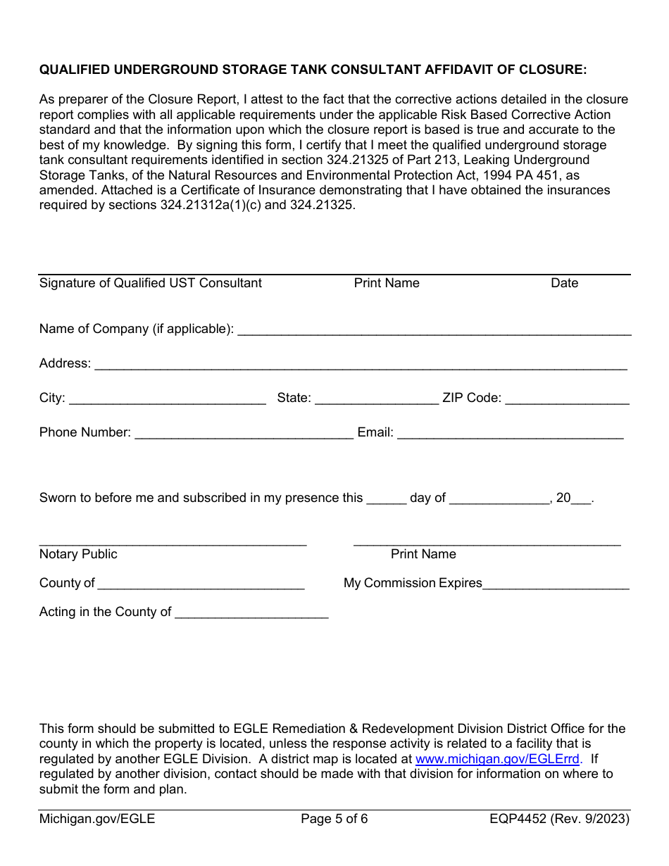 Form EQP4452 Leaking Underground Storage Tank Closure Report Cover Sheet - Michigan, Page 5