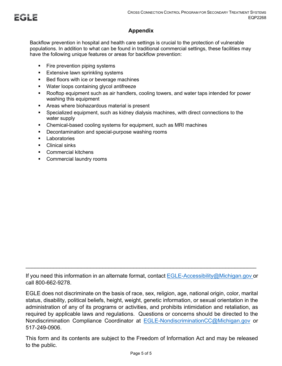 Form EQP2268 Cross Connection Control Program for Secondary Treatment Systems - Michigan, Page 5