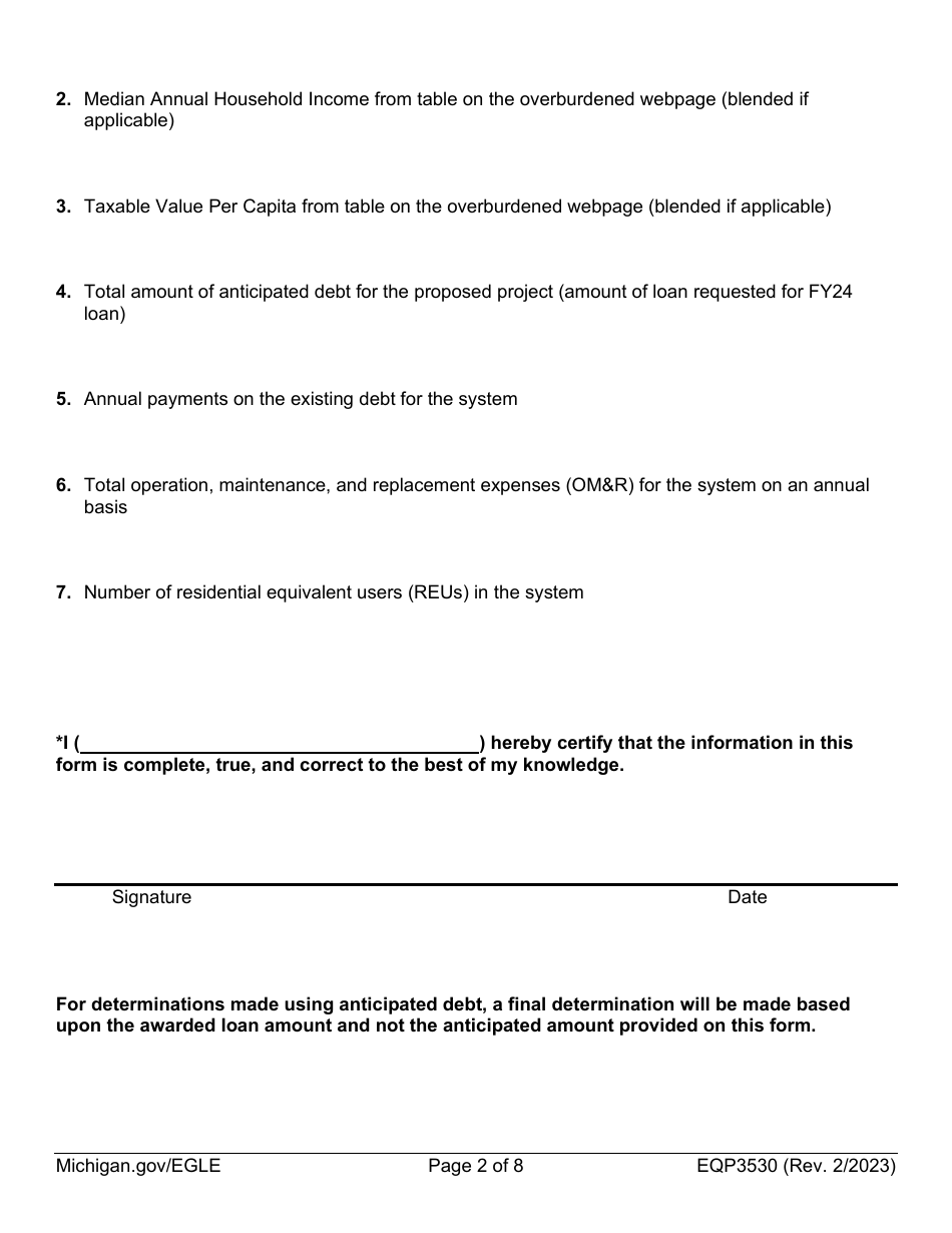 Form EQP3530 Overburdened and Significantly Overburdened Community Status Determination Worksheet - Michigan, Page 2