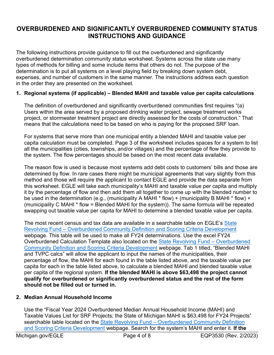 Form EQP3530 Overburdened and Significantly Overburdened Community Status Determination Worksheet - Michigan, Page 4