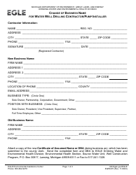 Form EQP2270 Change of Business Name for Water Well Drilling Contractor/Pump Installer - Michigan