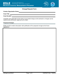 Document preview: Form EQP9287 Change Request Form - Michigan Coastal Management Program - Michigan