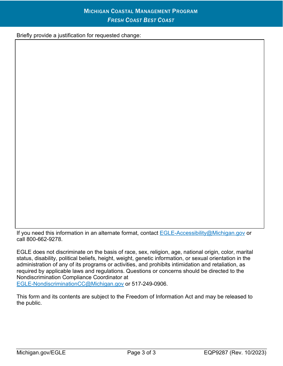 Form EQP9287 Change Request Form - Michigan Coastal Management Program - Michigan, Page 3