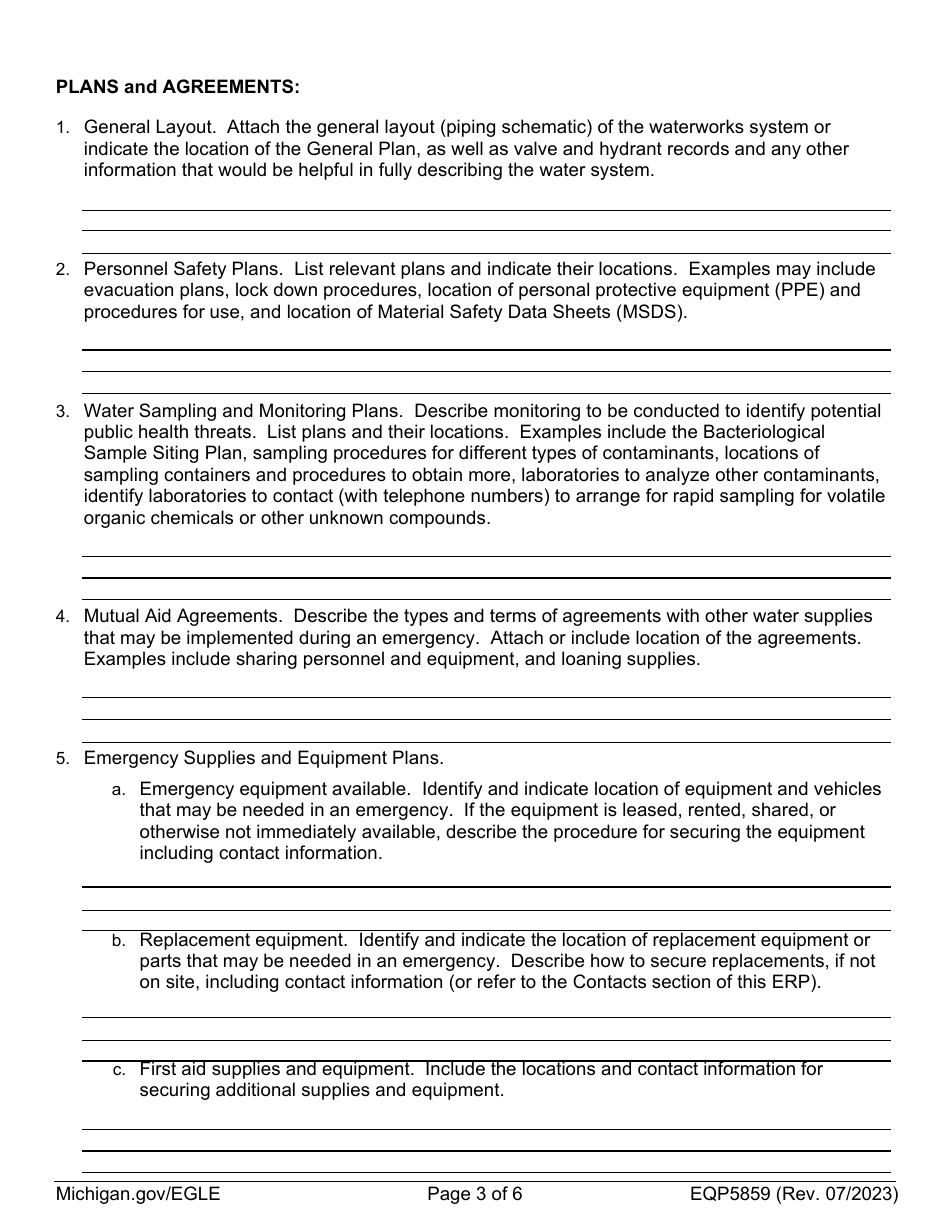 Form EQP5859 Emergency Response Plan (Erp) - Michigan, Page 3