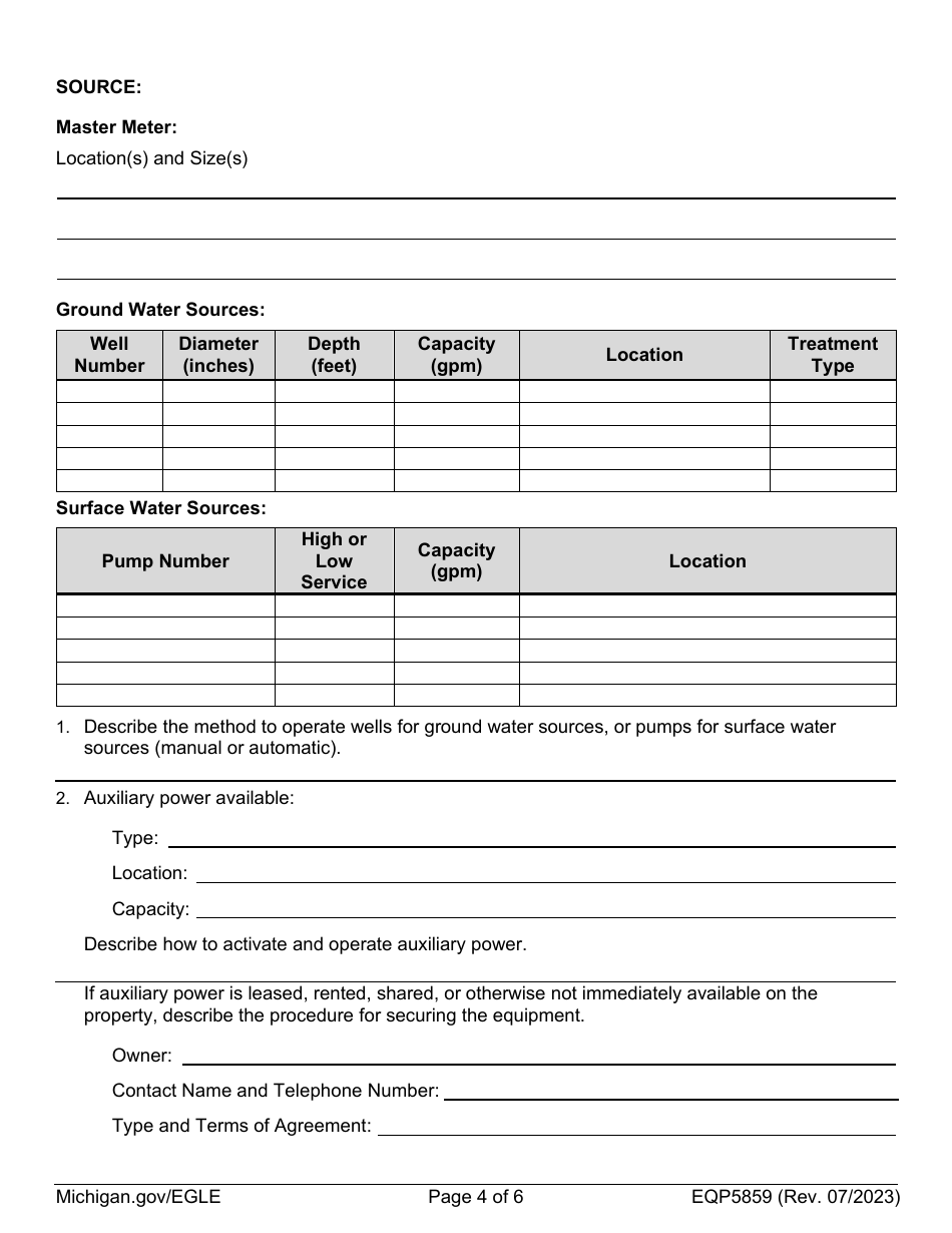 Form EQP5859 Emergency Response Plan (Erp) - Michigan, Page 4