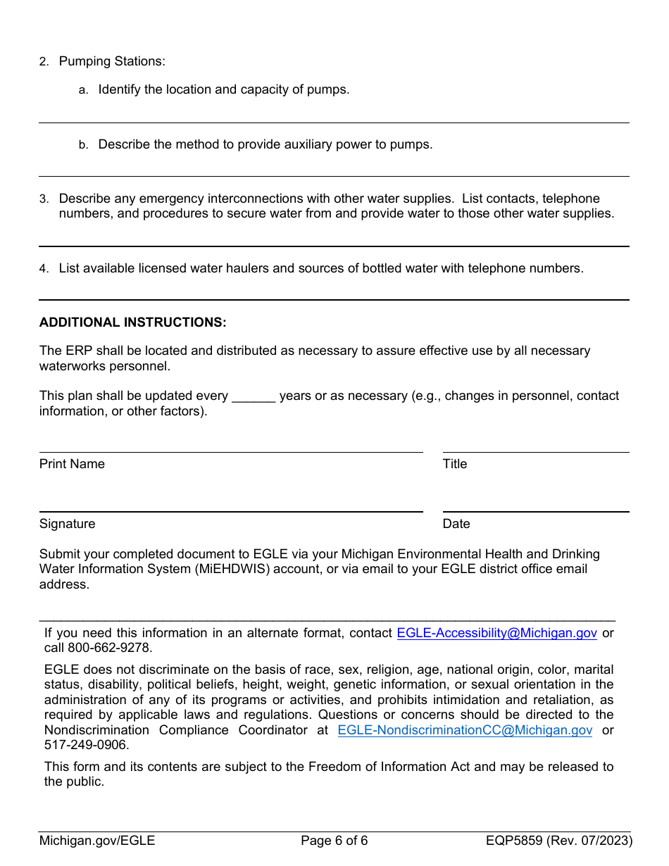 Form EQP5859 Emergency Response Plan (Erp) - Michigan, Page 6