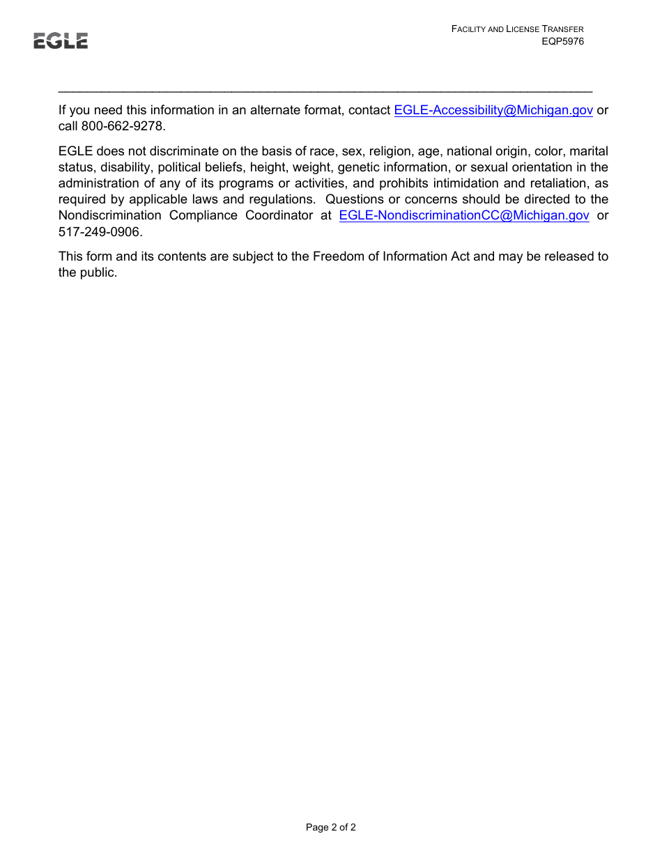 Form EQP5976 Facility and License Transfer - Michigan, Page 2