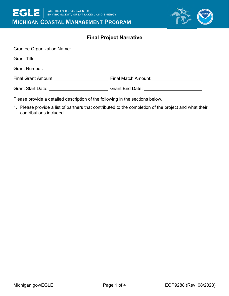 Form EQP9288 Final Project Narrative - Michigan, Page 1