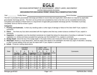 Document preview: Form EQP9339 Groundwater Discharge Permit Drain Field Observation Form - Michigan