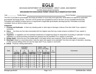 Form EQP9339 Groundwater Discharge Permit Drain Field Observation Form - Michigan