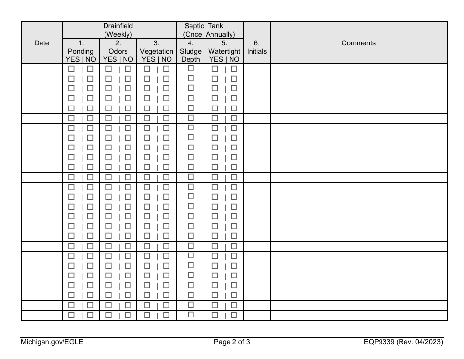 Form EQP9339 Groundwater Discharge Permit Drain Field Observation Form - Michigan, Page 2