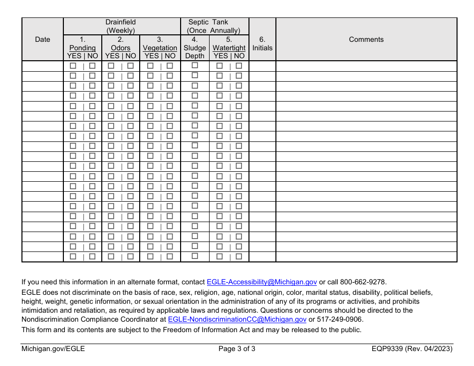 Form EQP9339 Groundwater Discharge Permit Drain Field Observation Form - Michigan, Page 3