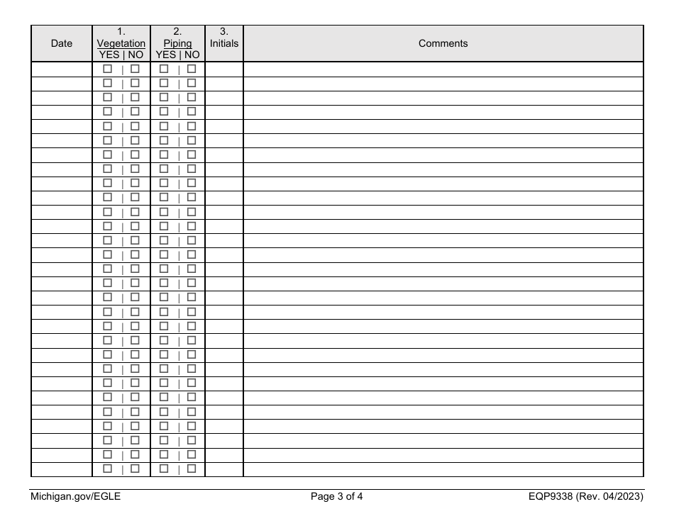 Form EQP9338 Groundwater Discharge Permit Rapid Infiltration Observation Form - Michigan, Page 3
