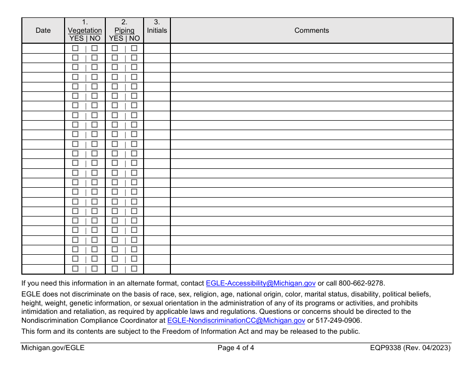 Form EQP9338 Groundwater Discharge Permit Rapid Infiltration Observation Form - Michigan, Page 4