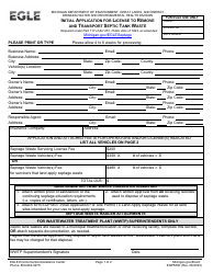 Document preview: Form EQP5836 Initial Application for License to Remove and Transport Septic Tank Waste - Michigan