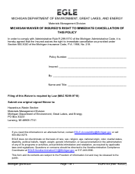 Document preview: Form EQP5140 Michigan Waiver of Insured's Right to Immediate Cancellation of This Policy - Michigan