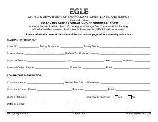 Document preview: Form EQP1537 Legacy Release Program Invoice Submittal Form - Michigan